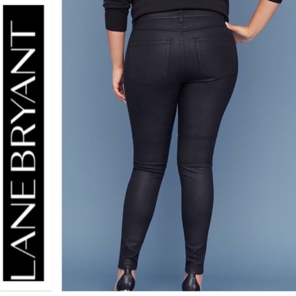 Lane Bryant Slick Black Oil Faux Leather Mid Rise Skinny Pants 18 NWOT - Picture 2 of 3